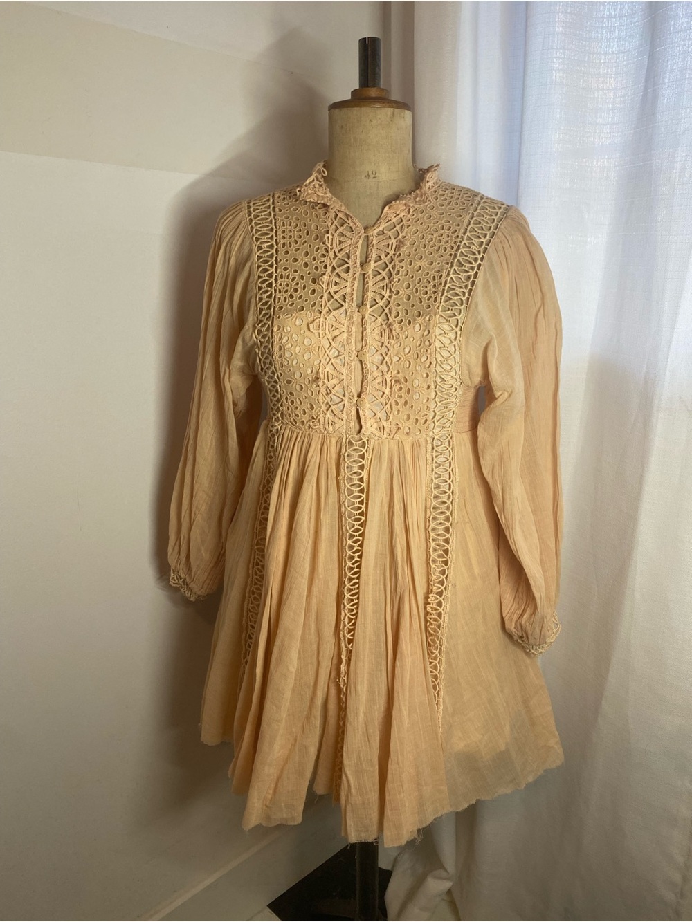 Free People FP One Peach Crochet Lace Long Sleeve Mini Dress XS NWOT